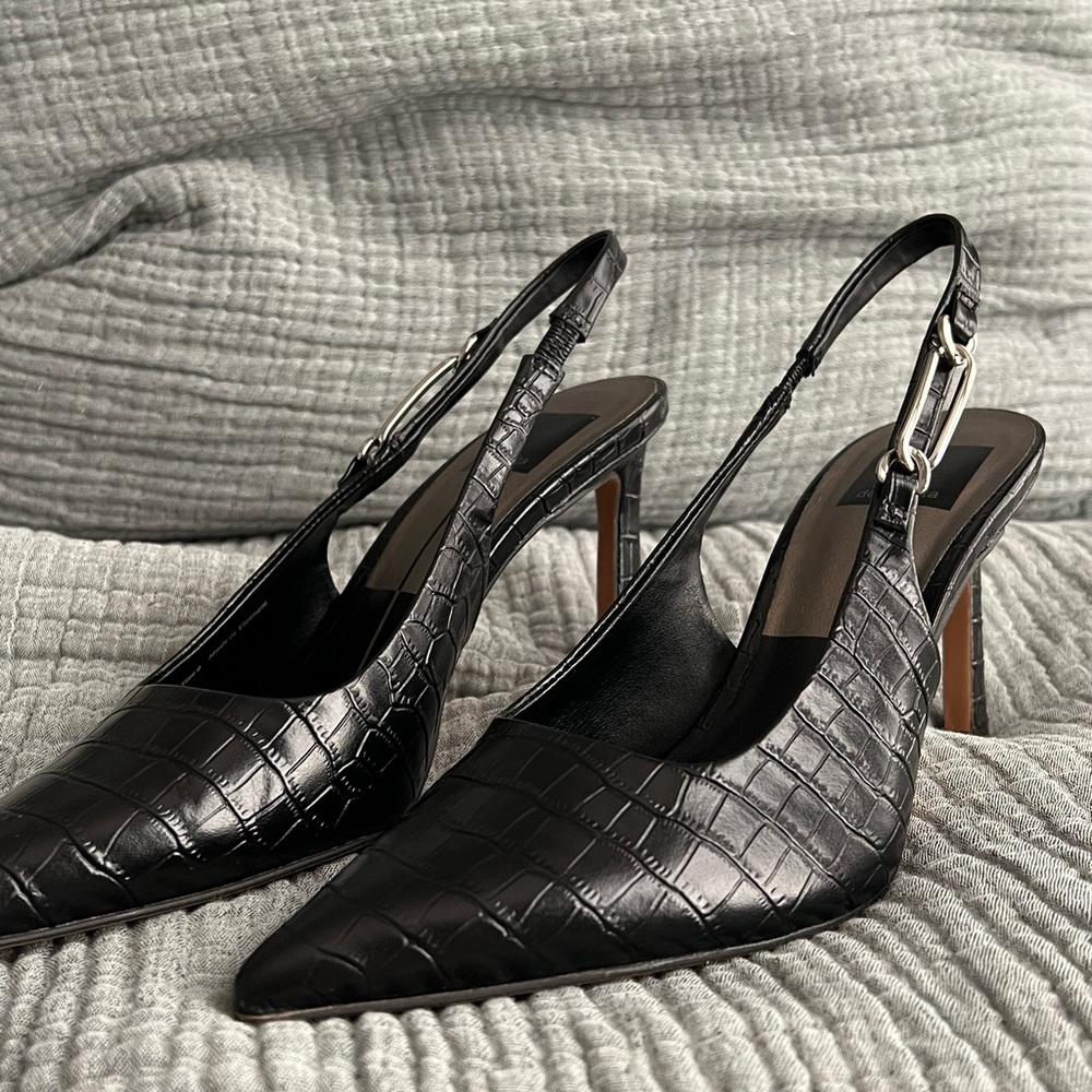 Dolce Vita Black Crocodile Texture Slingback Heels
